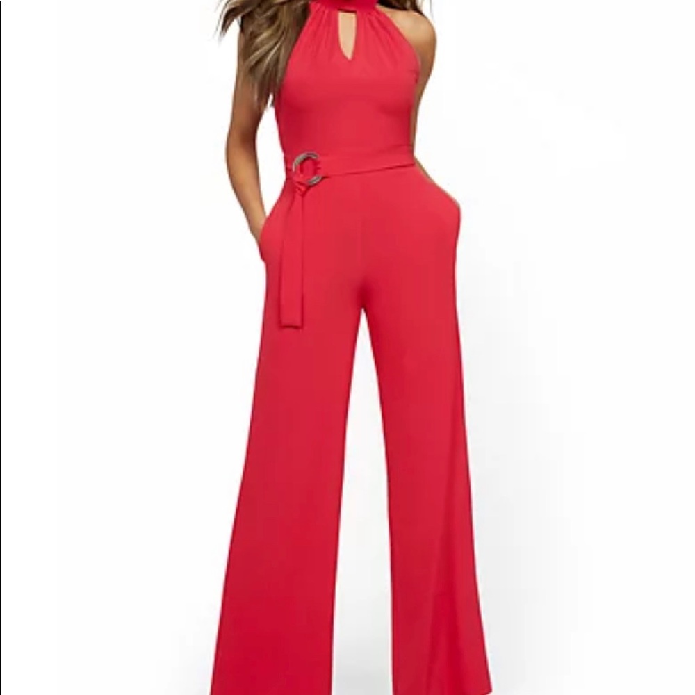 NWT NEW YORK & Co sz M Pink Wide Leg Jumpsuit.